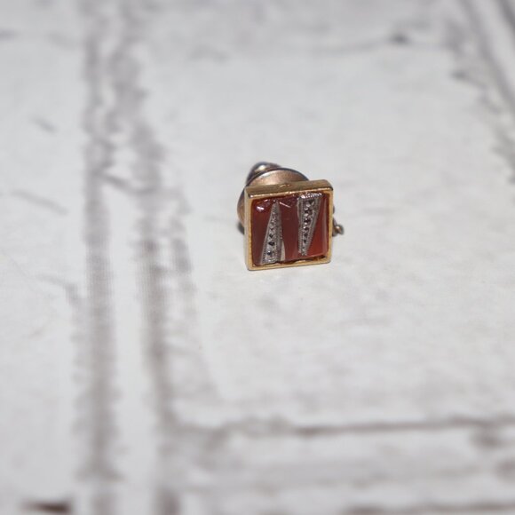 📍 Vintage Gold & Brown Lapel Pin · ⅜" - Picture 3 of 4